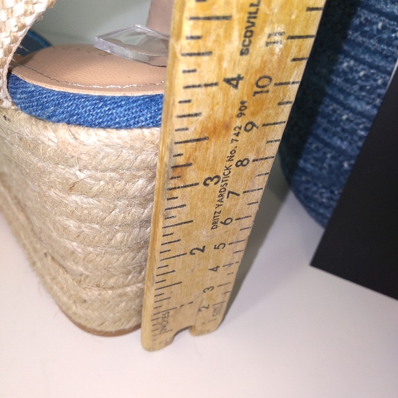 Tan Mini Drawstring Tote Bag w/SZ 7 Denim Blue Tie Up Espadrille Wedges Bundle - Picture 5 of 5